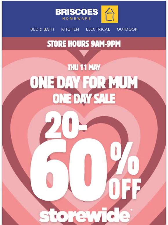 Briscoes ONE DAY SALE 2060 off storewide! 💖 Milled