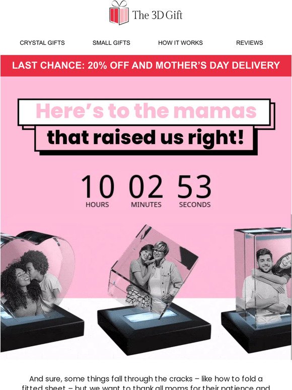 ⏳ LAST CHANCE: 20% off and Mother’s Day delivery