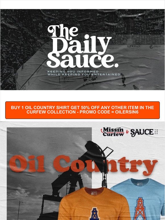 BUY 1 OIL COUNTRY SHIRT GET 50% OFF ANY OTHER ITEM IN THE CURFEW COLLECTION