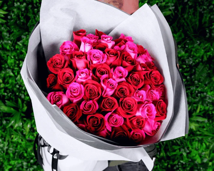 Image of Pink & Red BIG Rose Bouquet
