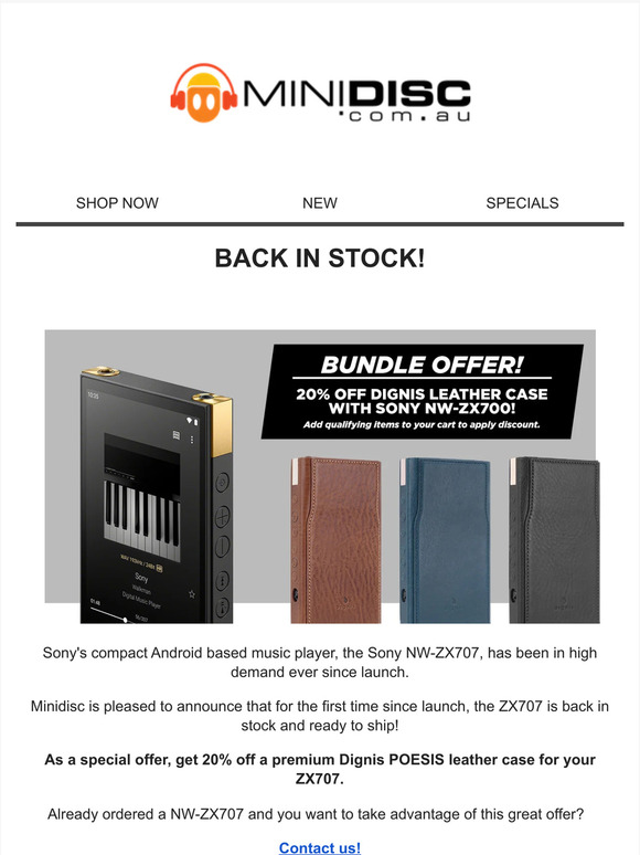Minidisc Australia Sony NWZX707 Back In Stock! Get a special bundle