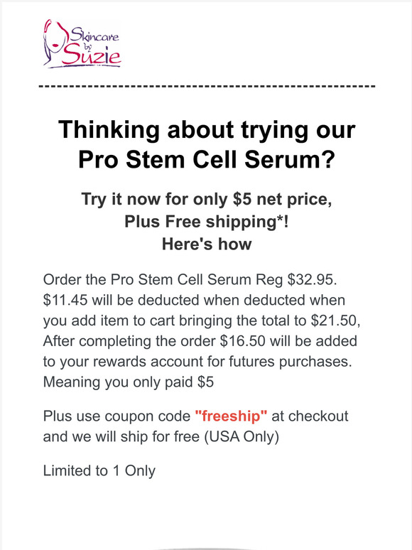 Pro Stem Cell Serum Only $5!   Try It Now! with free shipping