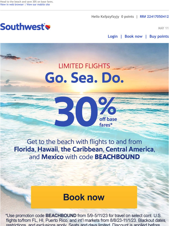 FOR THE FIRST TIME EVER, SOUTHWEST AIRLINES LAUNCHES A BUY ONE, GET ONE 50%  OFF BASE FARES PROMOTIONAL OFFER FOR UPCOMING TRAVEL