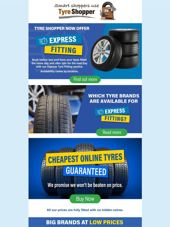 Big Brands Available for Express Tyre Fitting!