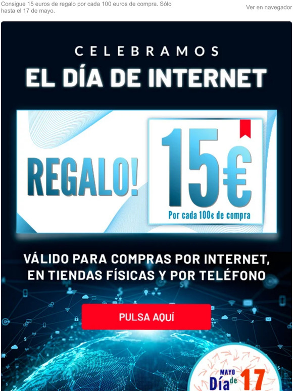 Cheques Día de Internet: 15 euros de regalo por cada 100 euros de compra
