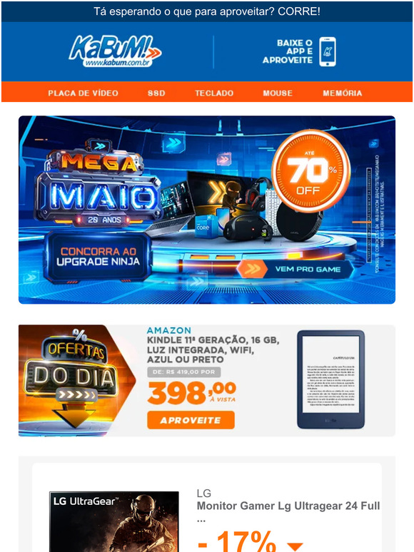 💥  Até 70% OFF + Mega Maio >> Ofertas ABSURDAS no KaBuM! 👉 Bem aqui👈
