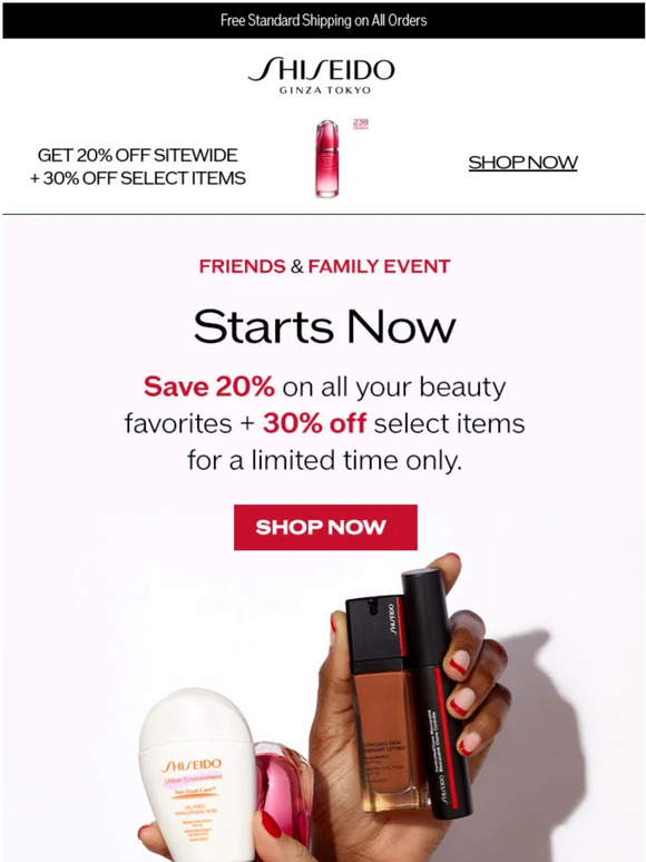 Shiseido: Friends & Family: Take 20% Off Everything 