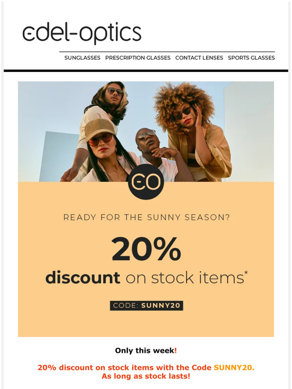 -20% on sunglasses in stock