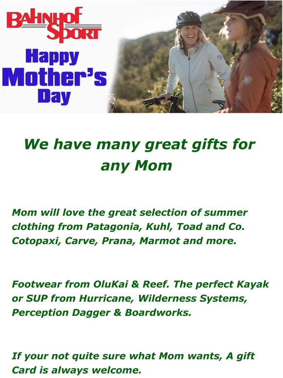 It's Mother's Day! Make it a great day for Mom. We have lot's of great ideas. It's time to Reserve Summer Rentals for Bikes, E-Bikes, Kayaks & SUPs.