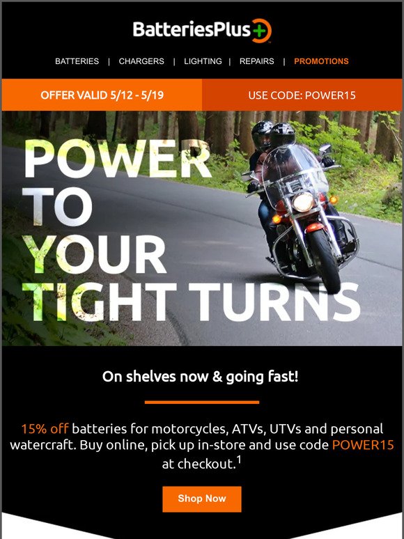 Going FAST! 15% off powersport batteries