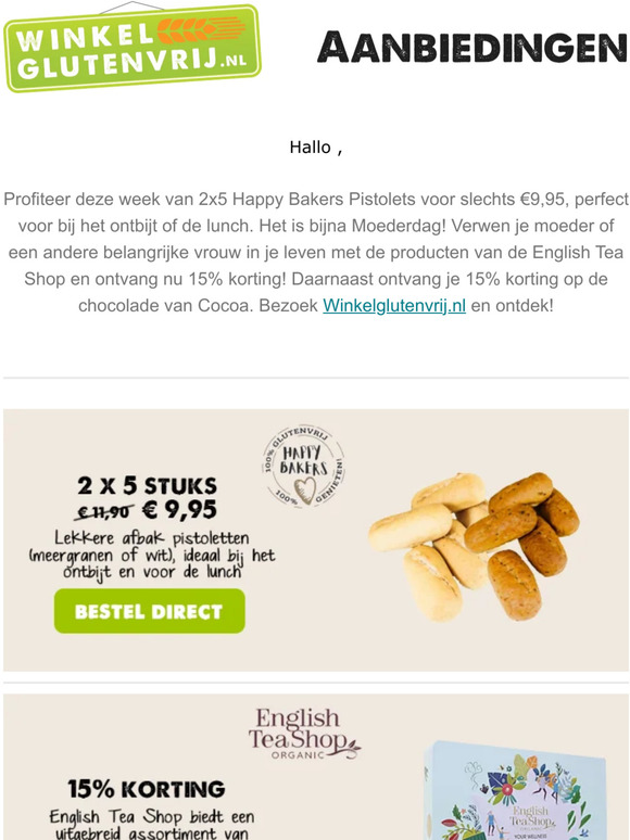 Glutenvrije aanbiedingen bij Winkelglutenvrij.nl!