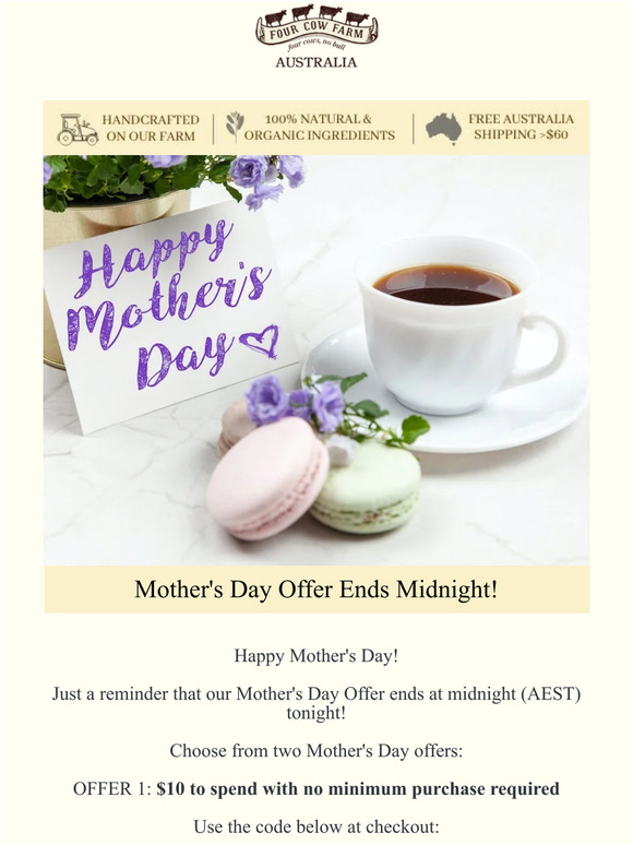 ⏰ Mother's Day Sale Ends Tonight!