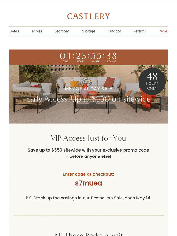Early access: Memorial Day Sale.