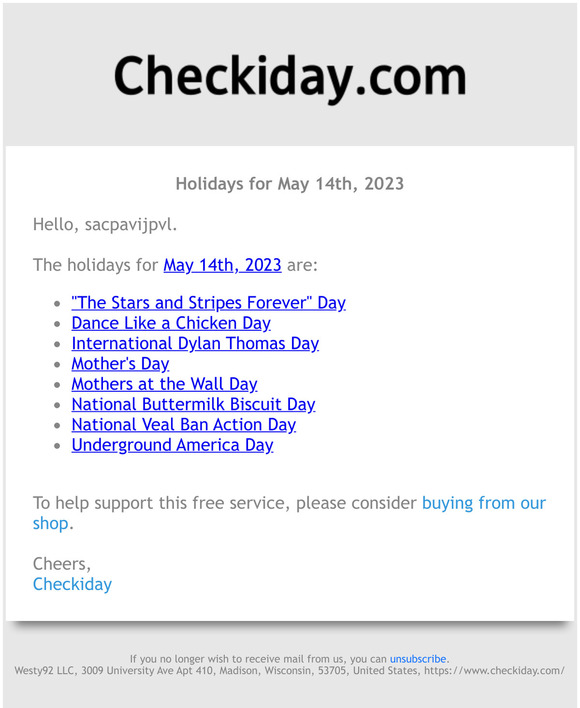 Checkiday Holidays for May 14th, 2023! 📅🎉 Milled