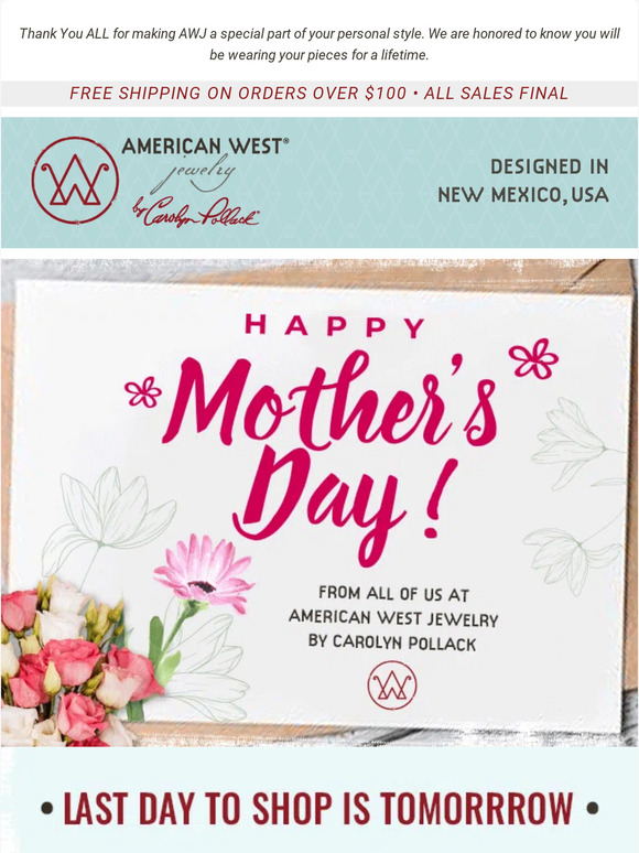 Happy Mother’s Day! 🌷Today is the perfect day to treat yourself to something special. Our 80% Off Sale Ends tomorrow, as our site closes for sales.