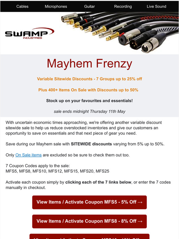 Mayhem Frenzy 🤑 Sitewide Sale 🎸🎙️🎧🎹