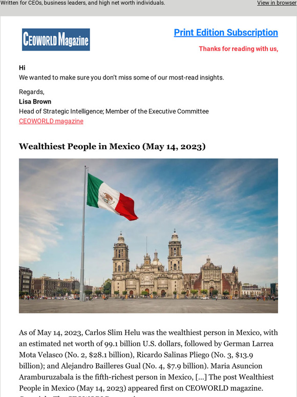 CEOWORLD Magazine Wealthiest People in Mexico (May 14, 2023) Milled