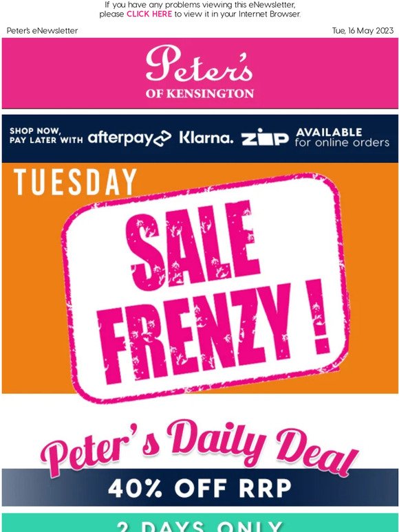 Sale Frenzy! - 40% Off RRP - Moss St & Peppermint Grove - 2 Days Only!