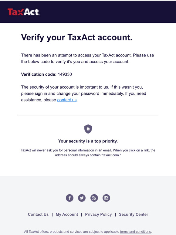 Your TaxAct.com verification code