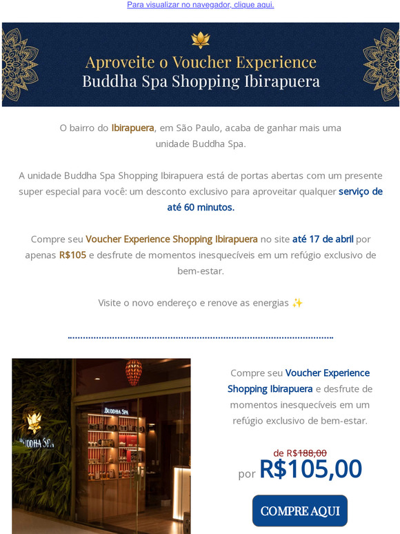 Promoção de inauguração Buddha Spa Shopping Ibirapuera