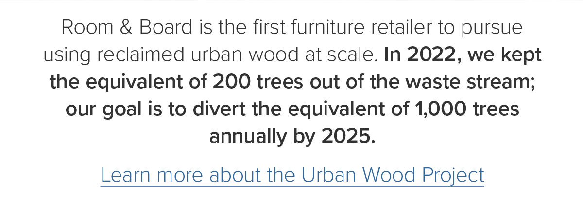 In 2022, we kept the equivalent of 200 trees out of the waste stream; our goal is to divert the equivalent of 1,000 trees annually by 2025. Learn more about the Urban Wood Project