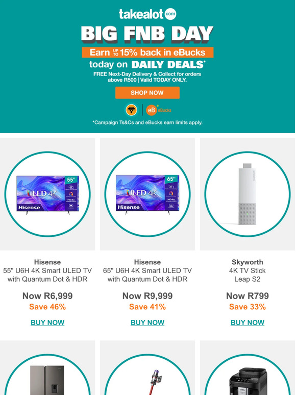 It's the BIG FNB DAY! Earn up to 15% back in eBucks with DAILY DEALS today!