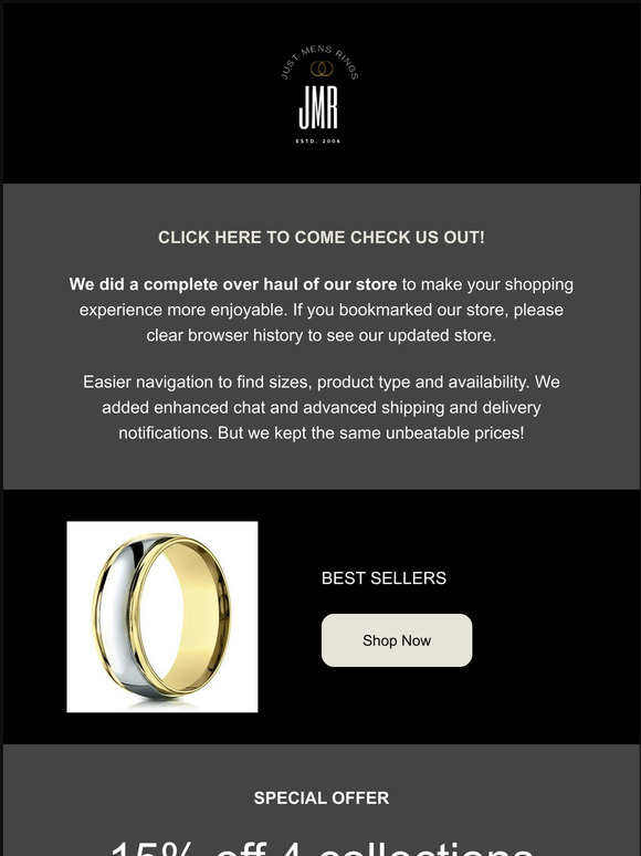 HEY VIP Customer - Just Mens Rings has a new look!