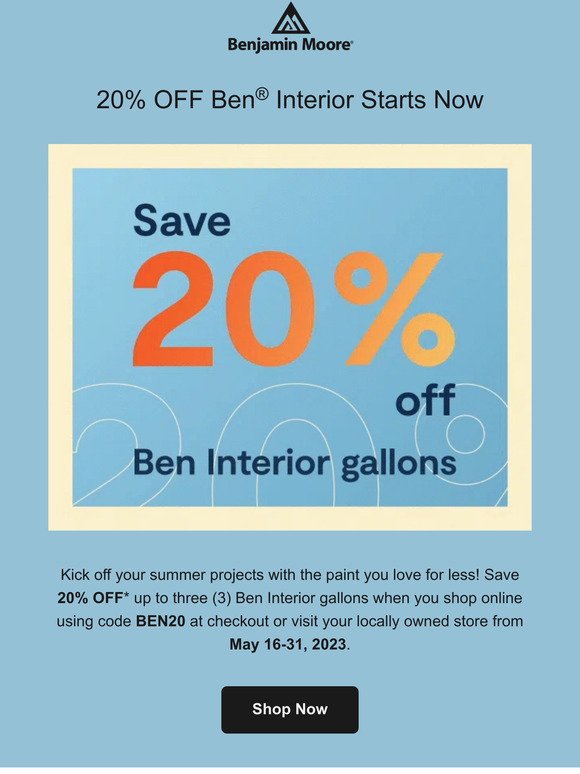 SALE ALERT: 20% Off Ben Interior!