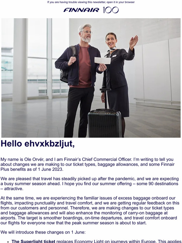 Finnair Changes in Finnair’s ticket types, baggage allowances, and