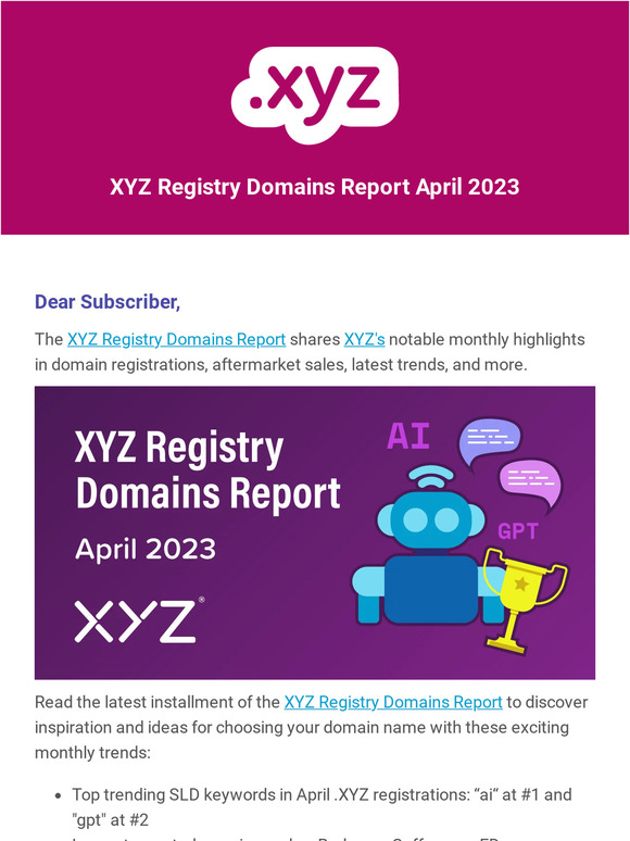 AI & GPT take the lead in the XYZ Registry April Domains Report