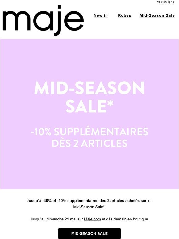 Mid-Season Sale : -10% supplémentaires dès 2 articles achetés