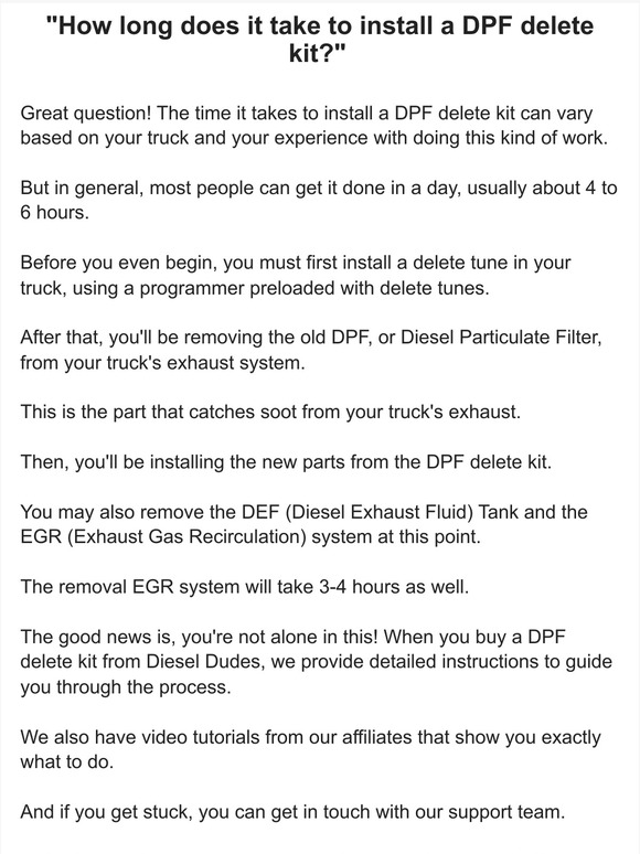 The Diesel Dudes How long does it take to install a DPF delete kit? 🤔