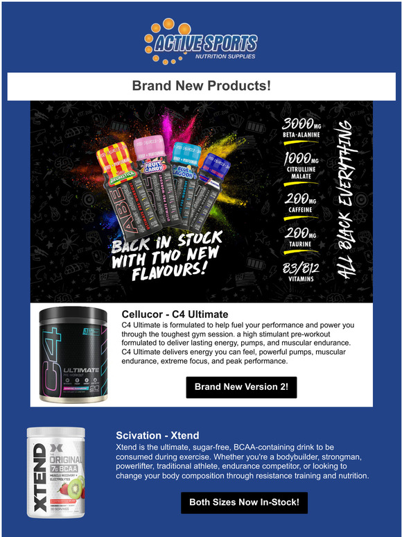 Active Sports Nutrition All New C4 Ultimate V2 + Xtend BCAA & Much