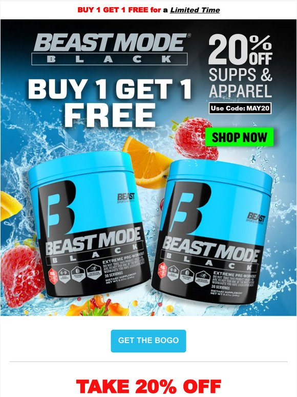 🚨 Buy 1 Get 1 on Beast Mode Black Preworkout
