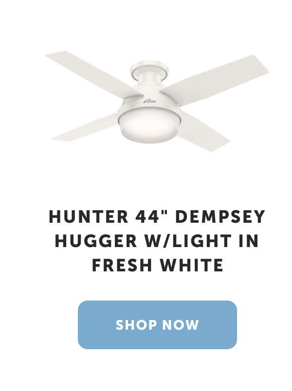 Hunter 44" Dempsey Hugger w/Light in Fresh White. Shop Now