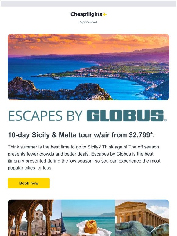 Sicily & Malta tour w/air from $2,799*.