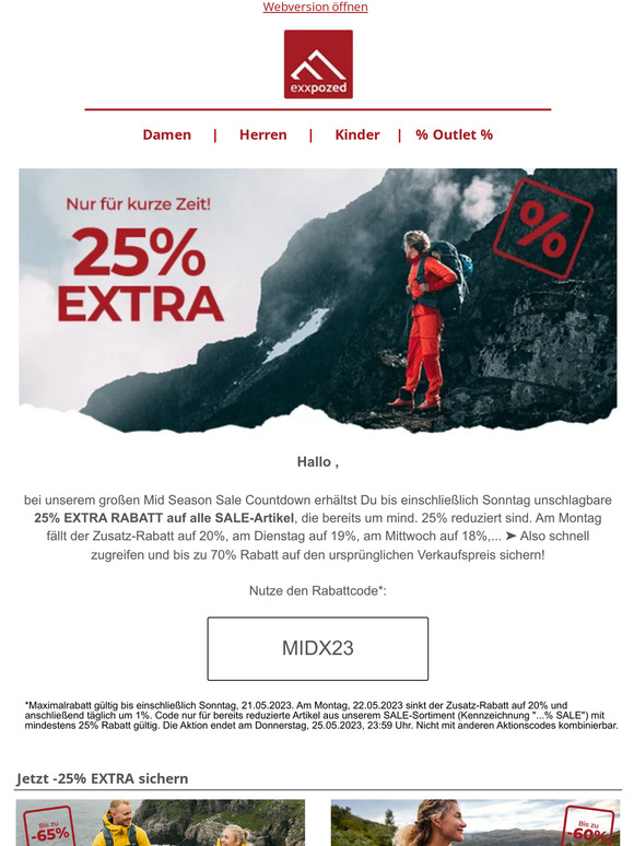 25% EXTRA RABATT | Mid Season Sale Countdown