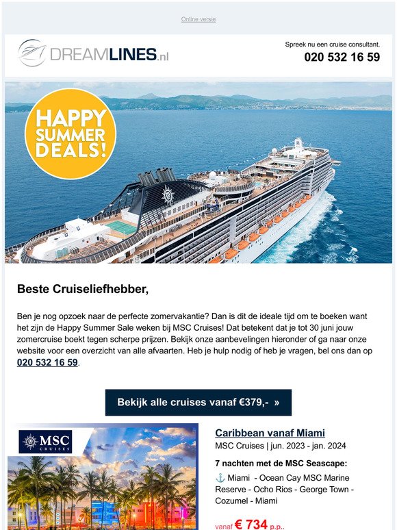 Happy Summer Sale bij MSC Cruises: vanaf €379,- p.p.