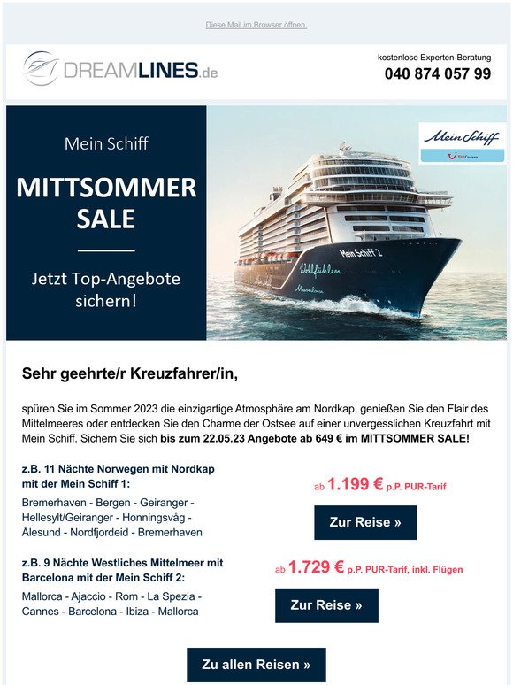 MITTSOMMER SALE: Ab 649 € mit Mein Schiff durch Nordeuropa & das Mittelmeer!
