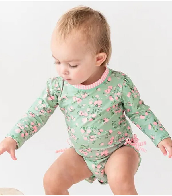 Tea Roses Long Sleeve One Piece Rash Guard