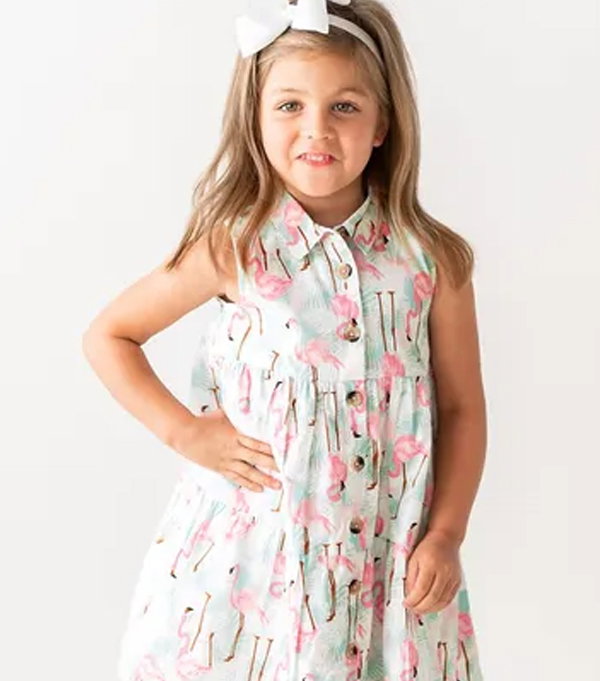 Vibrant Flamingo Tiered Shirt Dress
