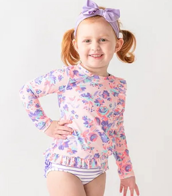 Princess Meadow Ruffled Long Sleeve Rash Guard 2-Piece