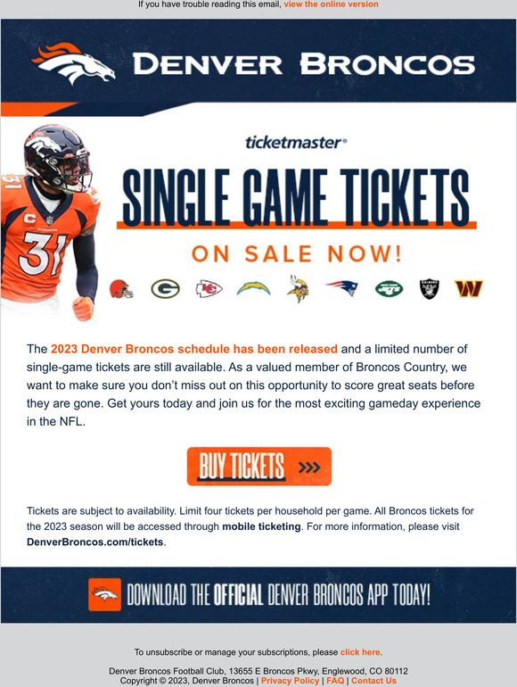 Denver Broncos: Single-game tickets go on sale today