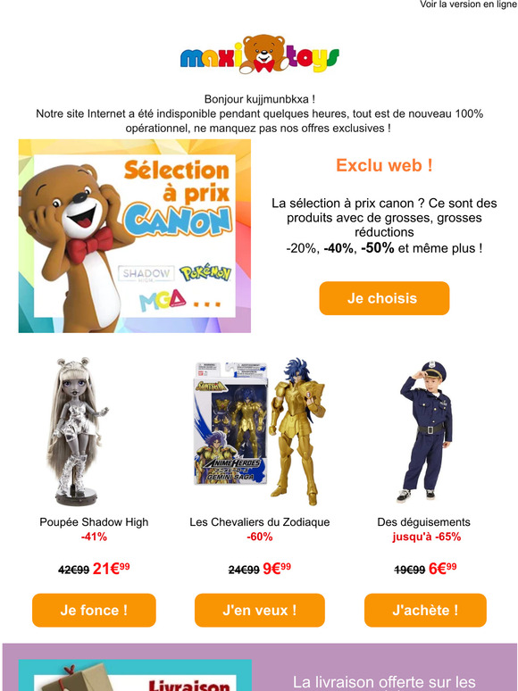 Livraison offerte et 2ème à -50% sur des dizaines de produits