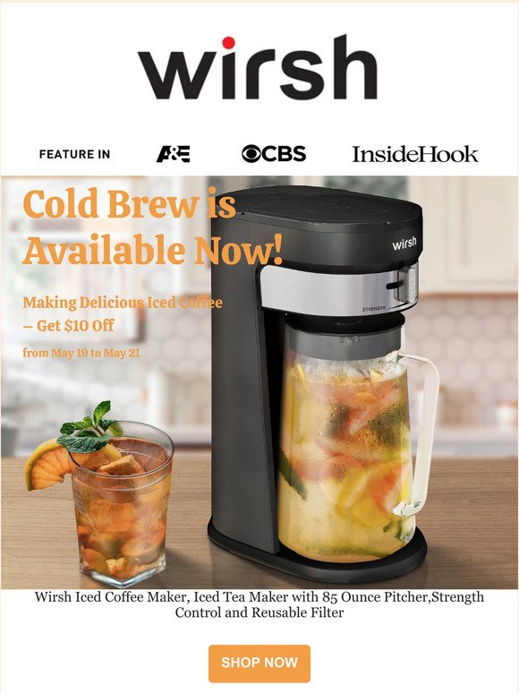 wirsh Iced Tea Maker with 85 Ounce Pitcher, Strength  