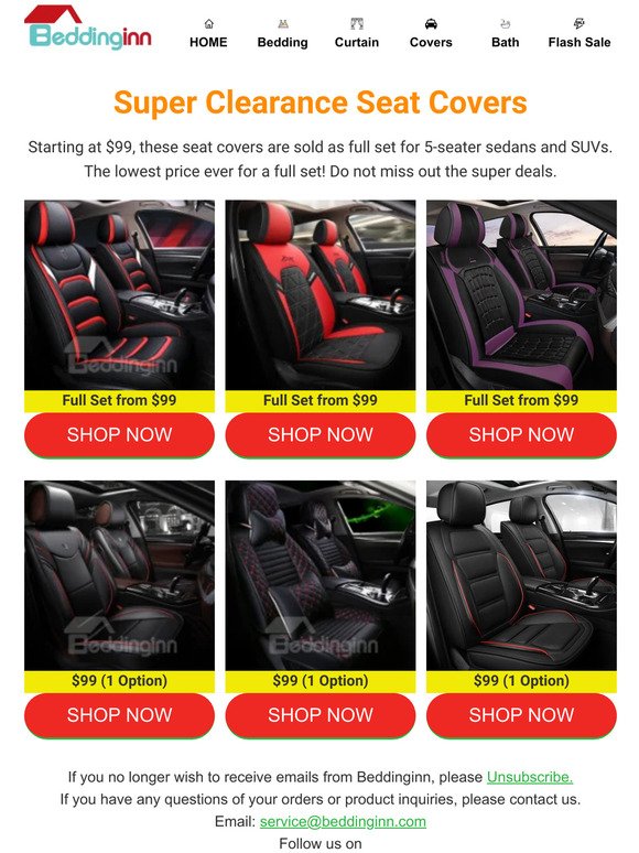 Car Seat Covers Biggest Clearance Ever! Full Set from $99