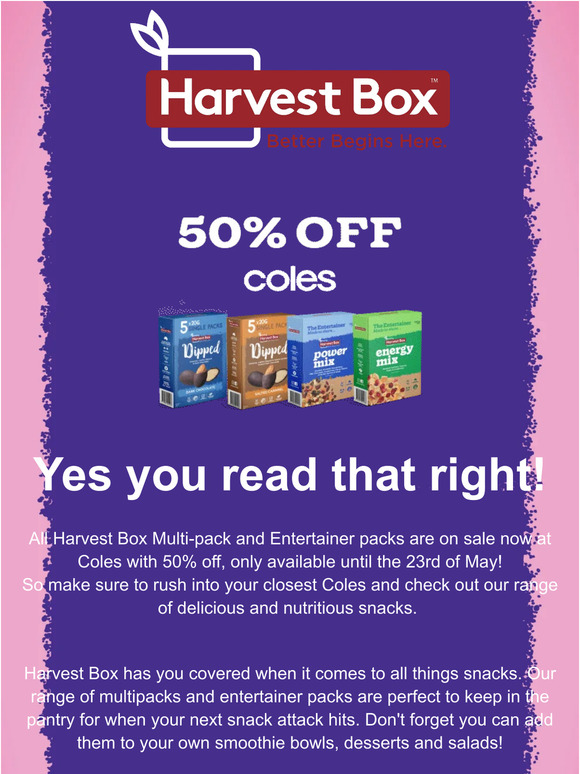 Harvest Box is now on sale at Coles with 50% off!