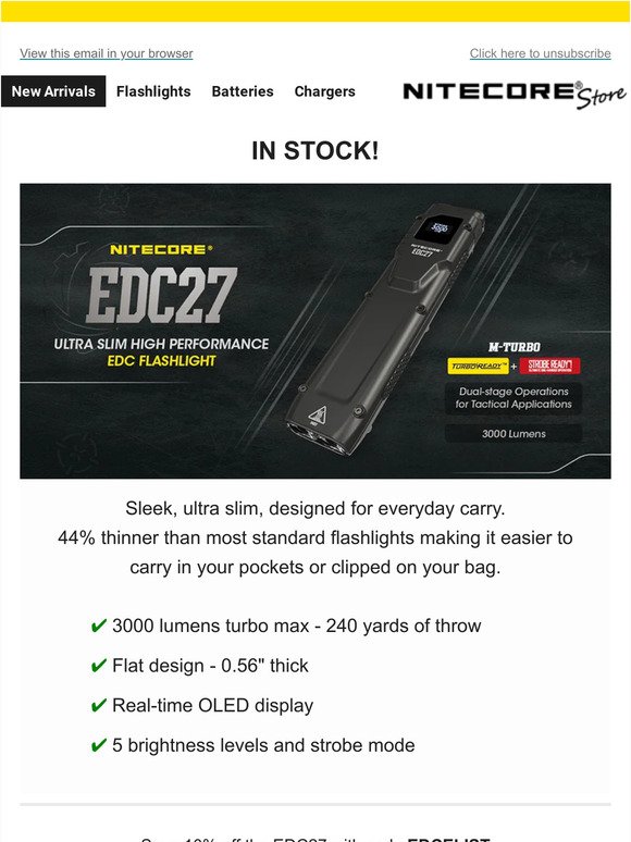 Ultra Slim EDC Flashlight IN STOCK 🔥 Nitecore EDC27 3000 Lumens Flashlight