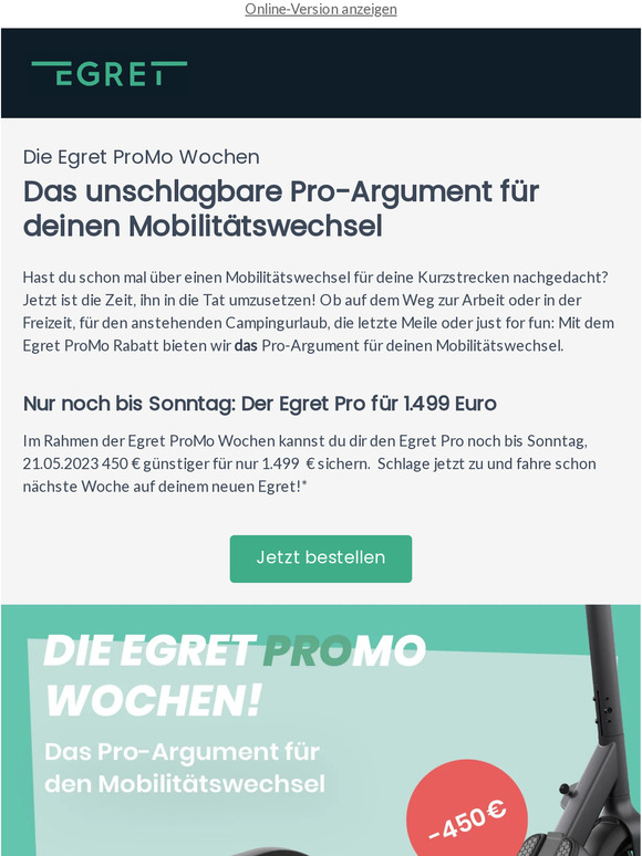 Das Pro-Argument für deine Mobilität: Der Egret Pro für nur 1.499 €