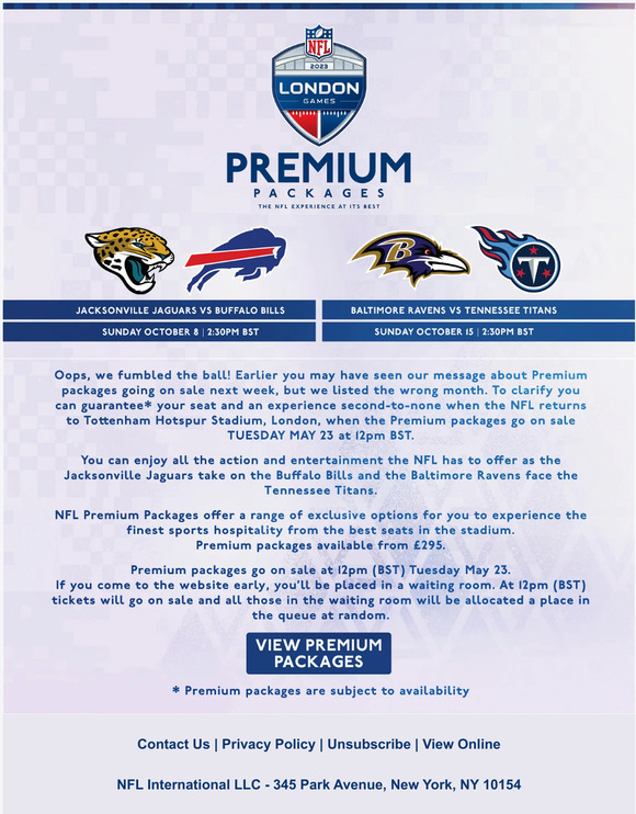 2023 NFL London Games Premium Packages - eTickets